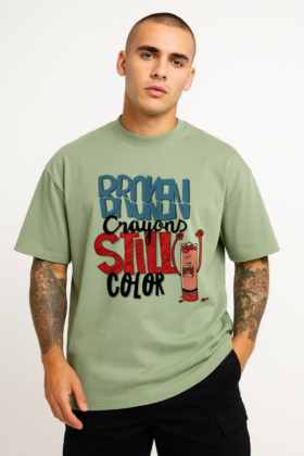 Men's Green Broken Crayons Oversized T-Shirt