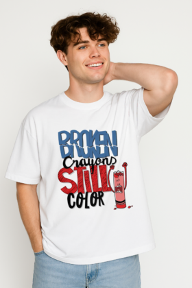 Men's White Broken Crayons Oversized T-Shirt