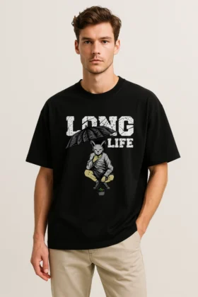 Men’s Black Long Life Oversized T-shirt
