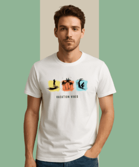Men's White Vacation Regular T-Shirt