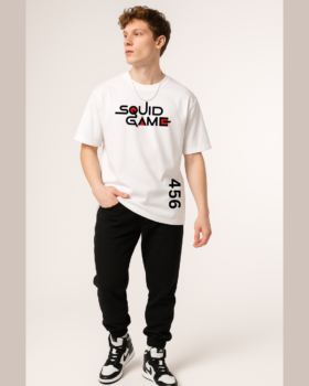 Men's White Squid Game Graphic Printed Oversized T-shirt - Image 2